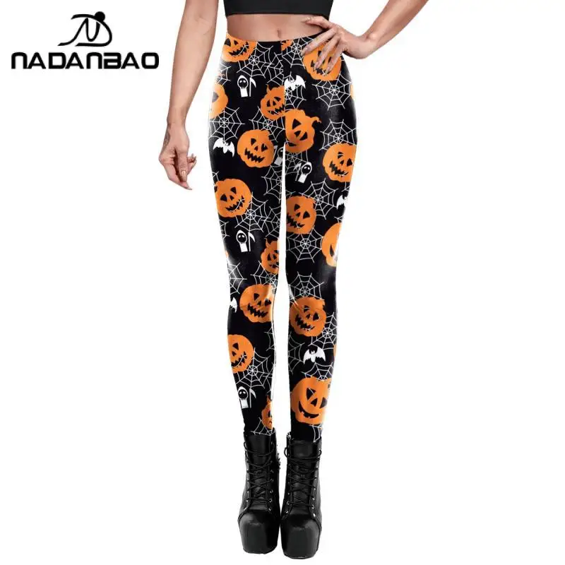 NADANBAO-Halloween Abóbora Calças Impressas para Mulheres, Leggings Elásticas, Calças Justas Sexy, Ginásio Calças Desportivas, Festa Cosplay, Fundo