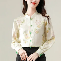 Fashion Chinese Silk Printed Tops Women's Autumn New Oriental Hanfu Slim and Comfortable Blouses Chinese Shirt Chinese Clothes