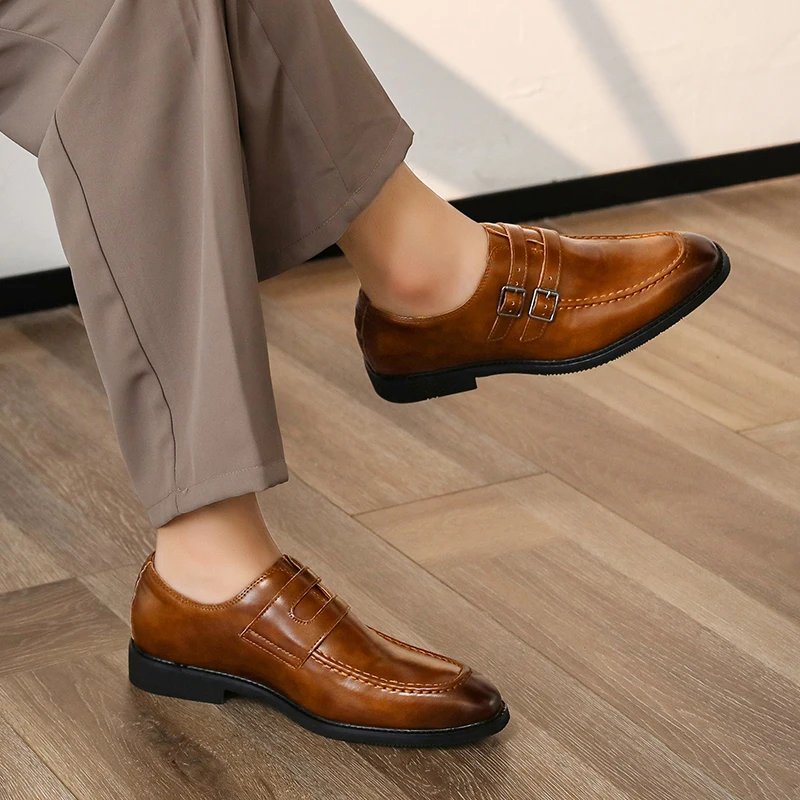 

Брендовая элегантная кожаная повседневная обувь с двойной пряжкой, удобная качественная кожаная обувь для деловых вечеринок и свиданий, мужские лоферы с низким вырезом