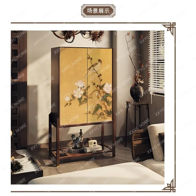 XX New Chinese Style Floral Solid Wood Dresser Living Room Entryway Cabinet Floor-Standing Wall-Side Integrated Unit