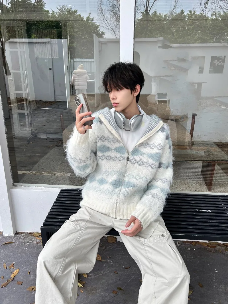 النمط الياباني INS الأزياء مقنعين سترة محبوكة سترة الخريف الشتاء الرجعية سميكة معطف أعلى للجنسين #3