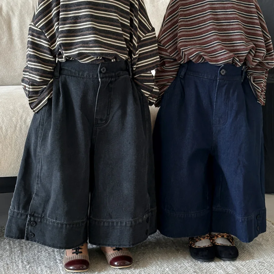 

‌2025 Fall New Kids Loose Jeans Wide Leg Pants Boys Girls Toddler Flare Denim Casual Comfortable Cotton Playwear for 1-8Years