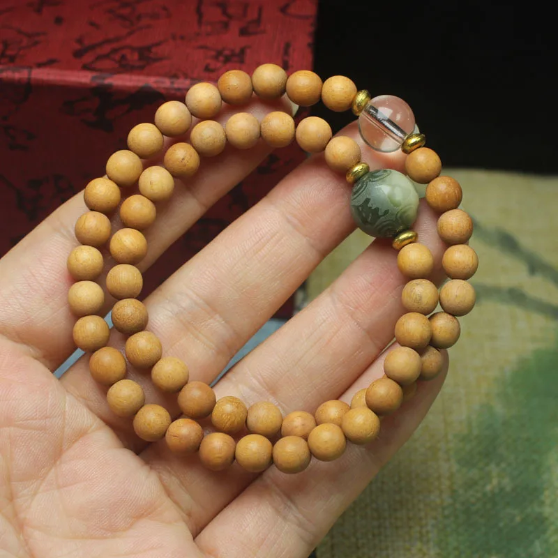 Wood Ebony 0.6 Double Circle Buddha Beads Bracelet Six Words Niche Match Green Bodhi Bracelet Rosary
