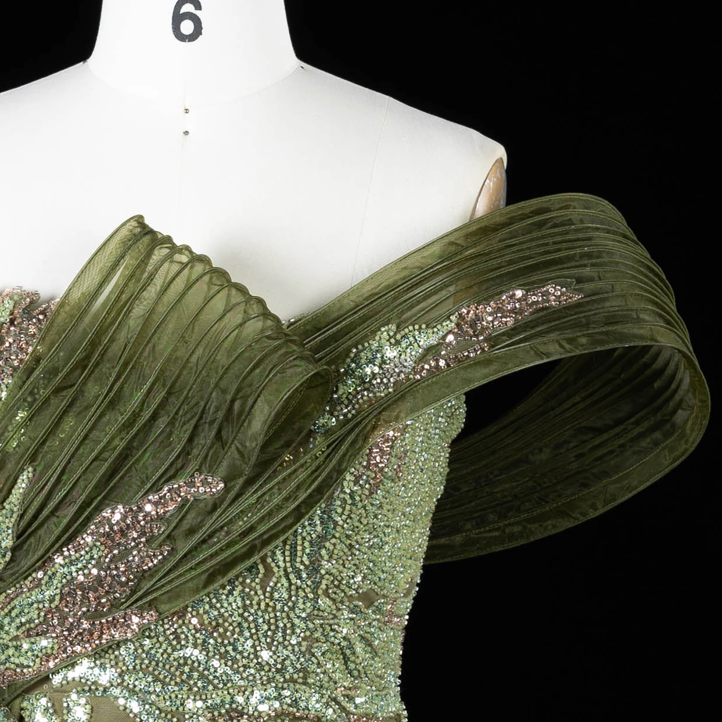 Sharon Said Luxuriöses Abendkleid in Grün mit Farbverlauf, schulterfrei, mit Perlenapplikationen, für Damen, Hochzeit, formelle Party, Modell SS293, maßgeschneidert – Detail 8