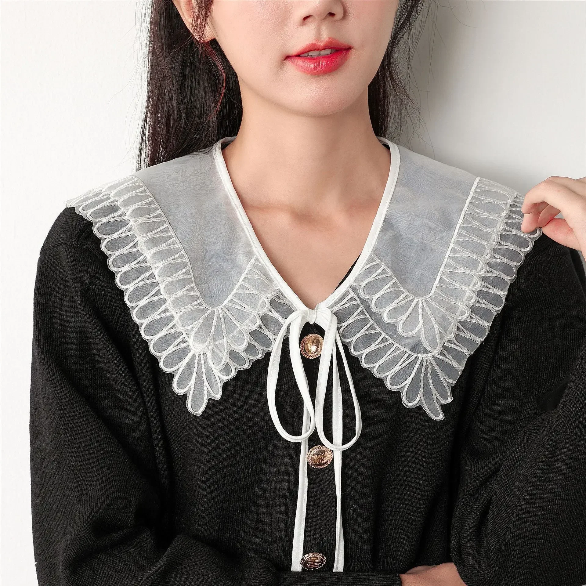 Linbaiway Double Layer Fake Collar Girls Doll Blouse Sweater Dress Shirt Detachable Collar Female False Collar Shawl Small Cape
