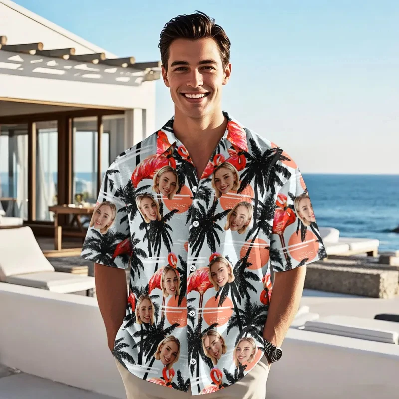 

Breathable Lightweight Custom Face Hawaiian Shirt Personalized Photo Tropical Print Short Sleeve Aloha Beach Wear Unsiex Camisa