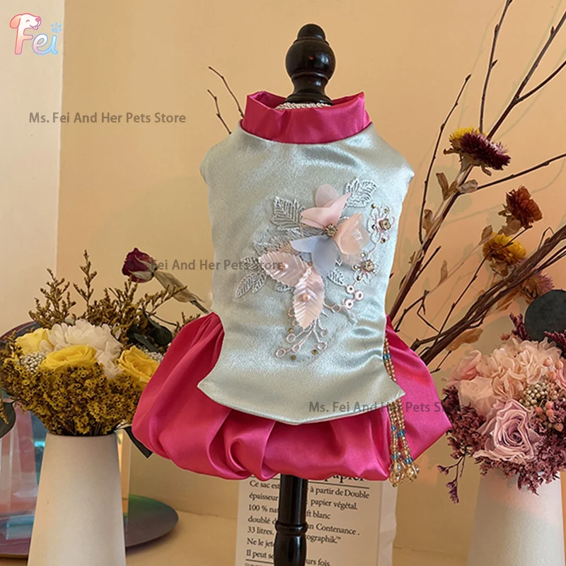 

Pet Dog Clothes Traditional Korean Silk Dog Hanbok Dress Custom Pet Costume for Small Large Dogs Bichon Shiba Inu French Bulldog