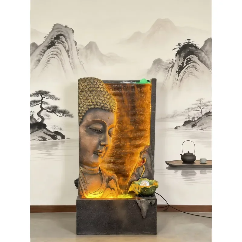 Wholesale High Quality Buddha Resin Fish Pond Waterfall LED-Lit Handmade Floor Mount Indoor/Outdoor Water Fountain Living