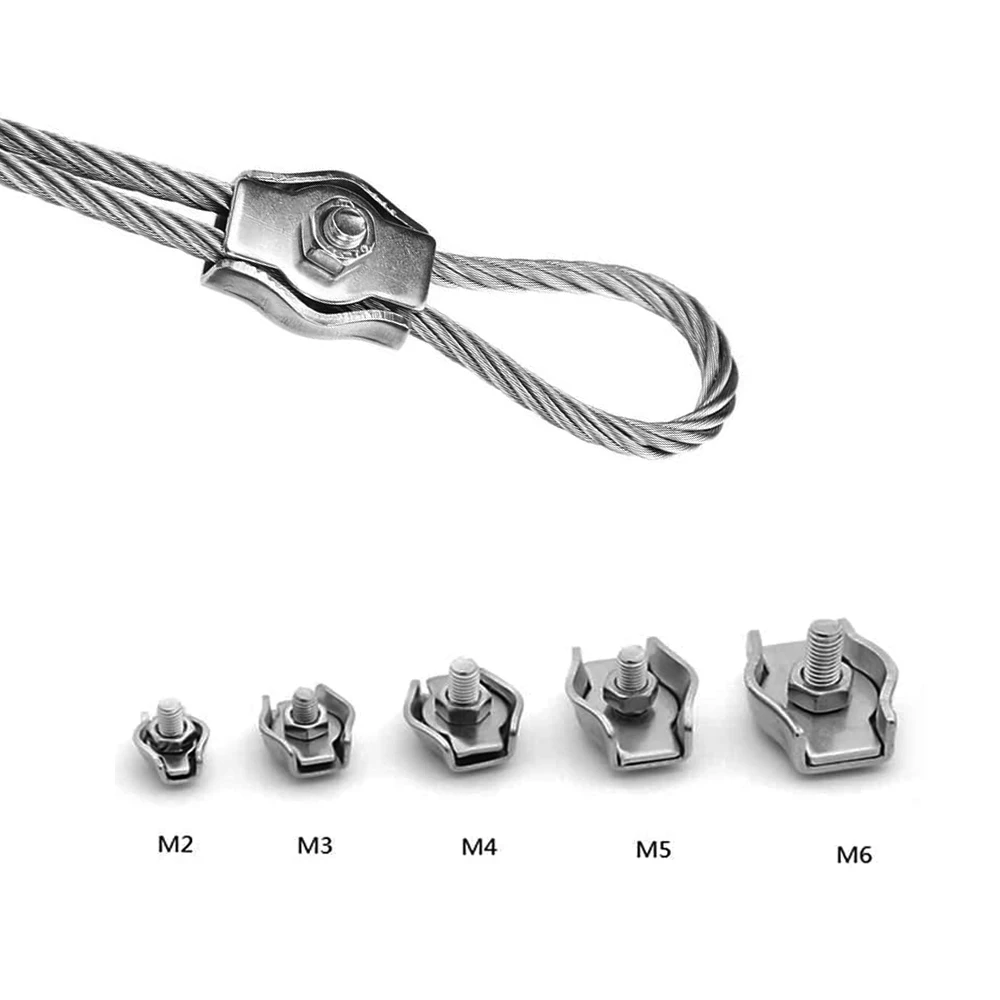 4pcs M2-M6 Cable Wire Hardware Fastener Waterproof Stainless Steel Wire Rope Clips Single/Double Grips Cable Clamps Chuck Lock
