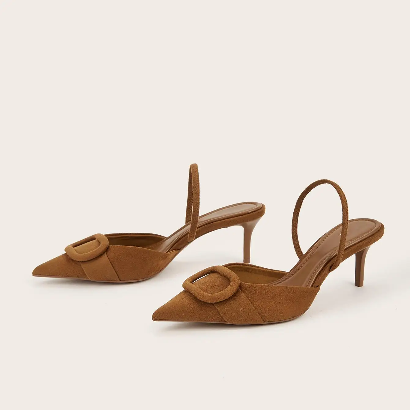 Women Pumps Brown Suede Pointed Toe Slingbacks Elegant Party Dress Shoes Heeled Sandals Luxury Designer Ladies High Heels