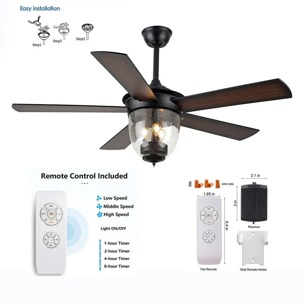 Retrol Wood Ceiling Fans Light 52 Inch American Retro Chandelier Fan Summer Living Room Bedroom Home Decor Fan Remote Control