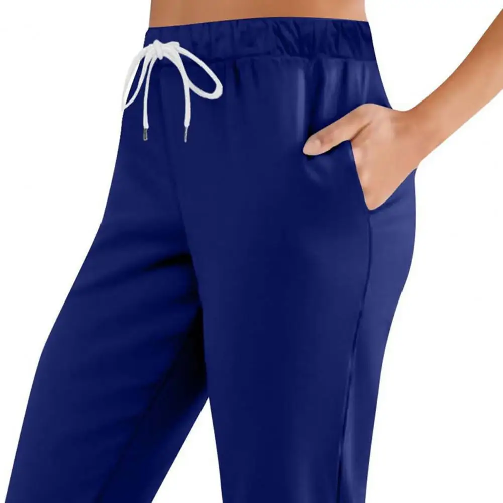 Women Cropped Pants Women’s Cropped Pants with Elastic Waist Adjustable Drawstring Solid Color Mid-calf Length Trousers Wear