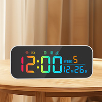 Rechargeable RGB Digital Alarm Clock Voice Control Date Week Dual Alarm Snooze Table Clock Power Switch 12/24H Music LED Clock