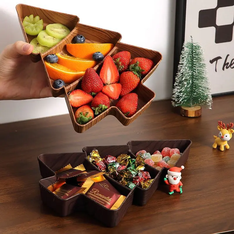 صينية الوجبات الخفيفة لشجرة عيد الميلاد الخشبية - طبق تقديم طبيعي لحفلات العطلات، احتفالي للمكسرات والحلوى والمقبلات #1