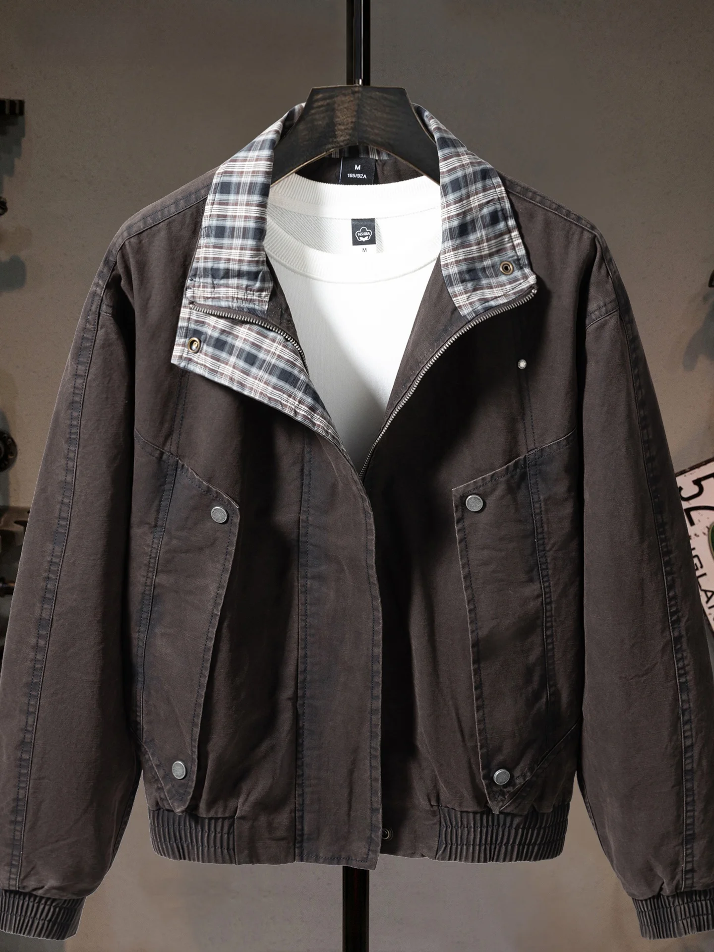 

Куртка в стиле ретро цвета мокко, мужская модная хлопковая мотоциклетная куртка, молодежная верхняя одежда в американском уличном стиле