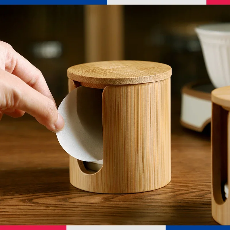 Coffee Filter Storage Boxes Household Solid Wood Dust Prevention Box Coffee Machine Round Powder Bowl Filter Paper Universal New