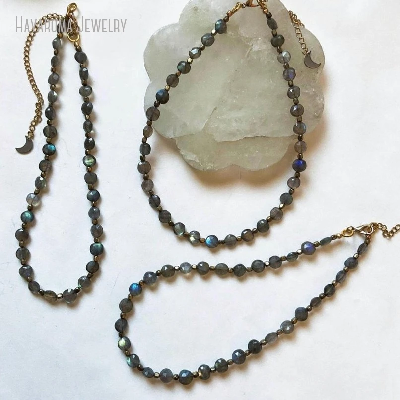 10Pcs Rainbow Labradorite Spectrolite Minimal Crystal Witch Boho Gemstone Necklace Jewelry