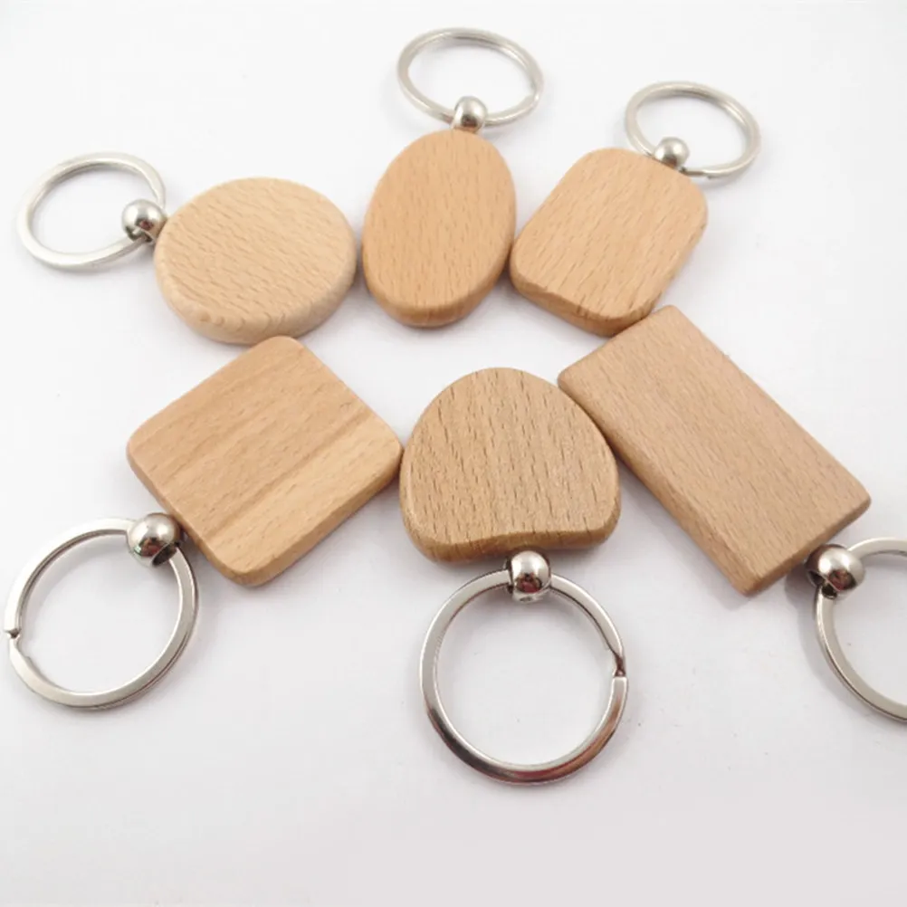 5Pcs Beech Wood Keyring Handmade Polished Creative Wood Key Holder Gift for Car Keys Bag Backpack Hanging Pendant Ornament