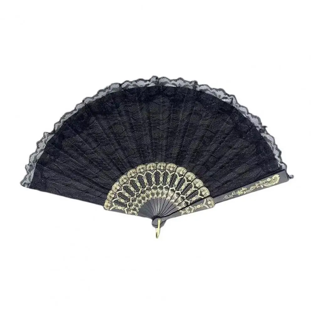 Women Hand Fan Elegant Vintage Lace Folding Fan with Tassel for Summer Parties Dance Performances Hand Held Lolita Black for Her