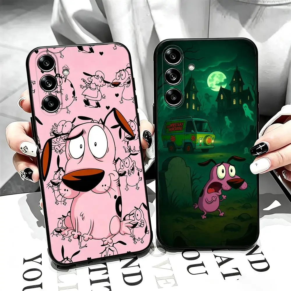 Funny Cartoon Courage Dog Cute Phone Case For Samsung Galaxy A73,A72,A71,A70,A53,A52,A51,Soft Silicone Black Cover