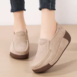 New Spring Autumn Women Loafers Flats Ladies Genuine Leather Moccasins Fall Slip-on Casual Round Toe Handmade Platform Shoes