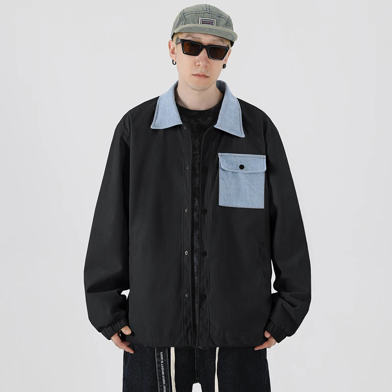 

Corduroy Denim Collar Sports Jaet Men's Spring Autumn Sle Casual Loose Fit Polyester Fiber 00% Faionable Outerwear