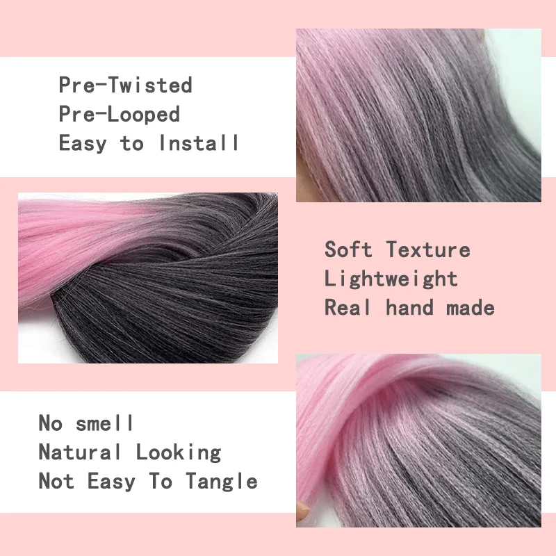 Capelli intrecciati pre-allungati 20 pollici 1 confezione Sintetici con acqua calda Impostazione Capelli sintetici Estensioni dei capelli intrecciati all'uncinetto