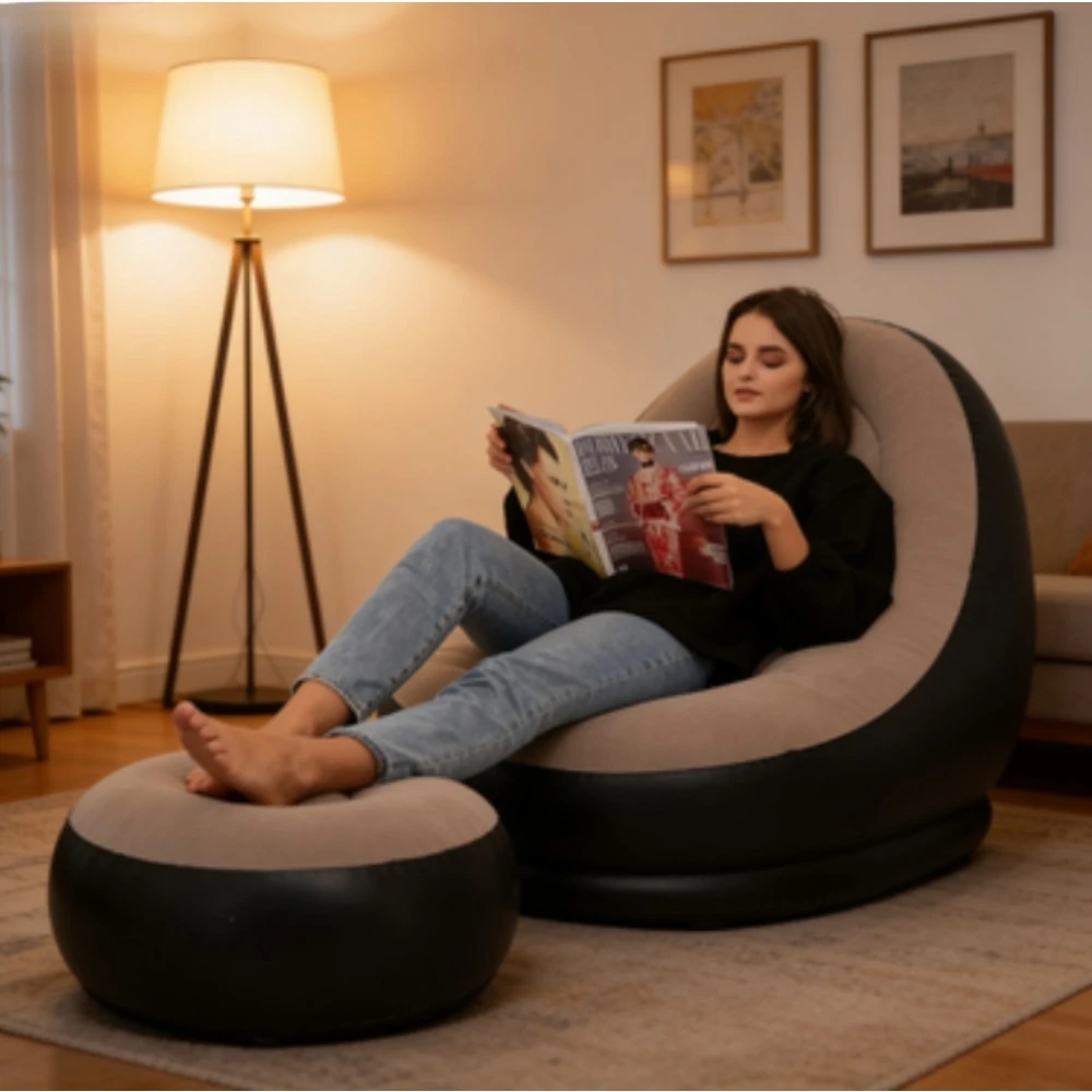 

Надувное кресло-шезлонг из ПВХ с флокированием, складное, с откидной спинкой и подставкой для ног, комплект для отдыха