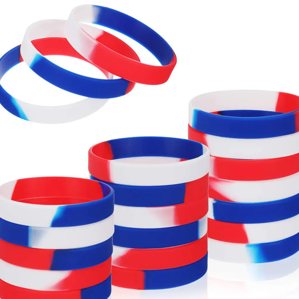 

10pcs Independence Day Wristbands Silicone Unisex Sports Hand Rings Eco-Friendly Comfortable Bracelets For Men Women Multiple