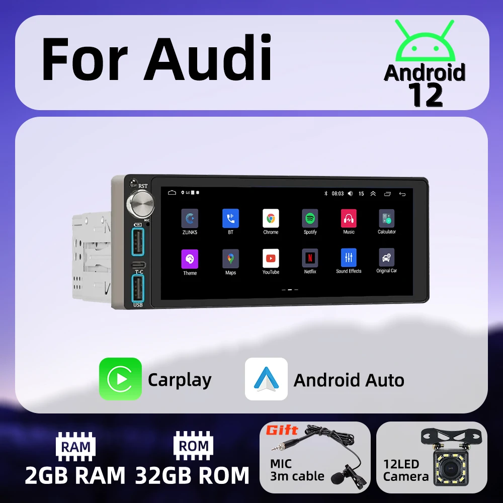 

Wireless Carplay Android Auto Autoradio 6.86" 1 Din Radio Android Car Multimedia for Audi Stereo Head Unit GPS Navigation Wifi