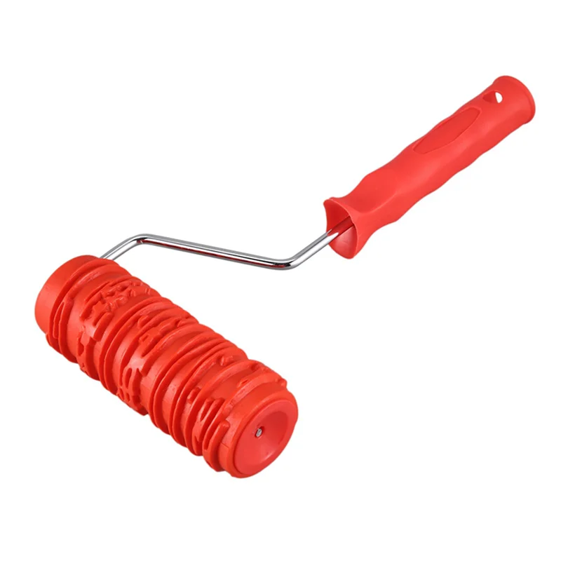 Promotion! 2Pcs 6 Inch Painting Roller With Handle Rubber Wood Pattern Graining Knurling Tool For Wall Decoration Red