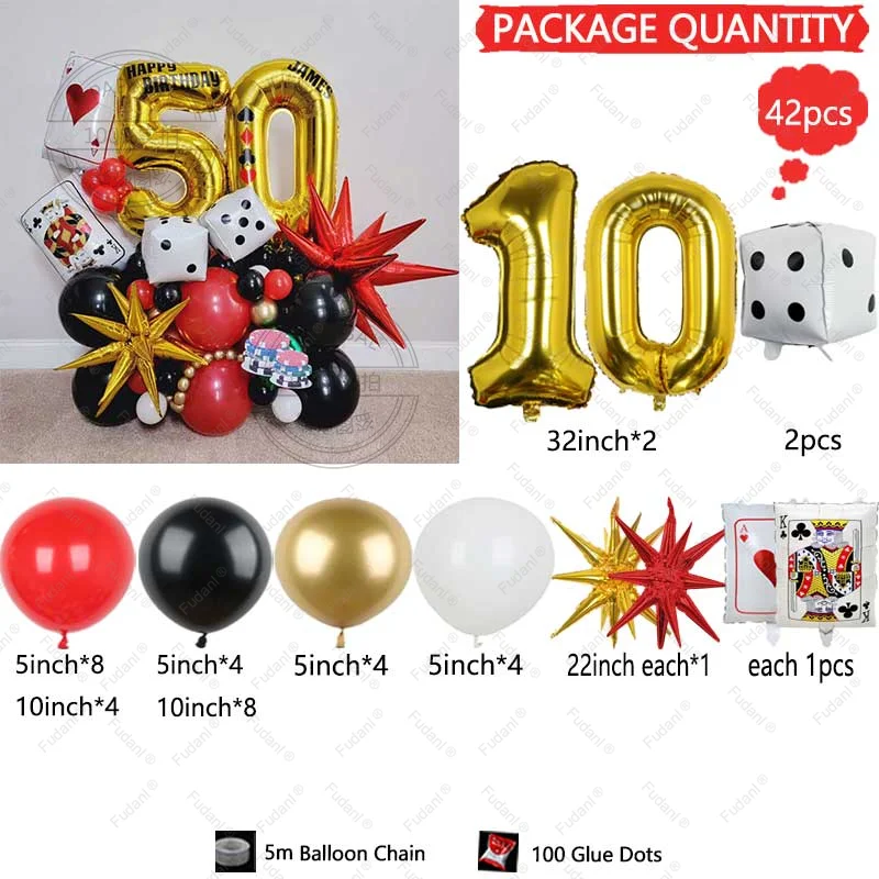 41 Stuks Poker Harten Q Folie Ballonnen Dobbelstenen Folie Ballon Casino Thema Party Volwassen Verjaardag Decor Las Vegas Party Poker thema Party