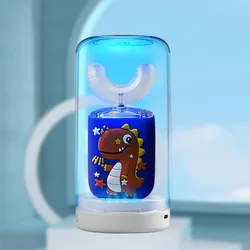 Cepillo de dientes eléctrico sónico para niños, 360 grados, con patrón de dibujos animados, recargable, inteligente, forma de U, de silicona