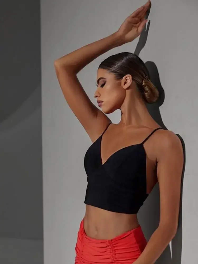 Базовый мини-топ, черно-белый цвет, тренировочная одежда, спортивный топ на базе с бюстгальтером, топ для латинских танцев ZYMdancestyle, спортивная одежда