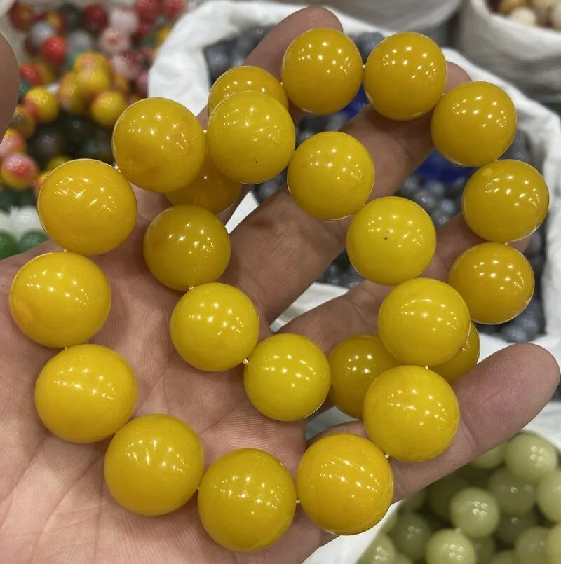 

AAA Certified Size 18mm True Natural Hetian Yellow Jade Bracelet 8 Inch-