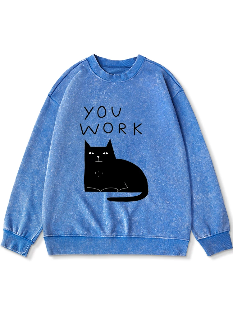 

Little Black Cat Print Women'S Cotton Washed Distressed Hoody Fashion Comfortable Sweatshirt Autumn Versatile Tracksuit Female