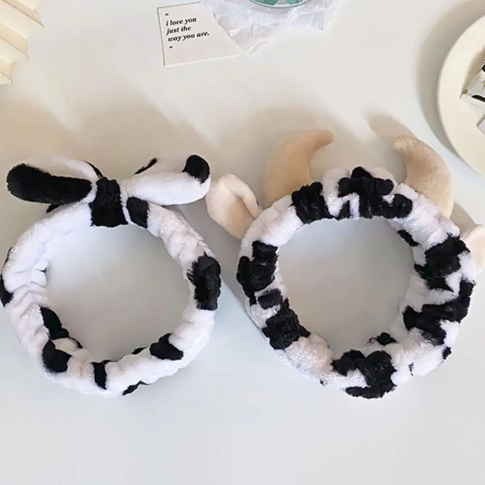 Headband Soft Fluffy Cow Headband for Women Adjustable Spa Makeup Hair Band Cute Skincare Headband for Girls Facial for Washing