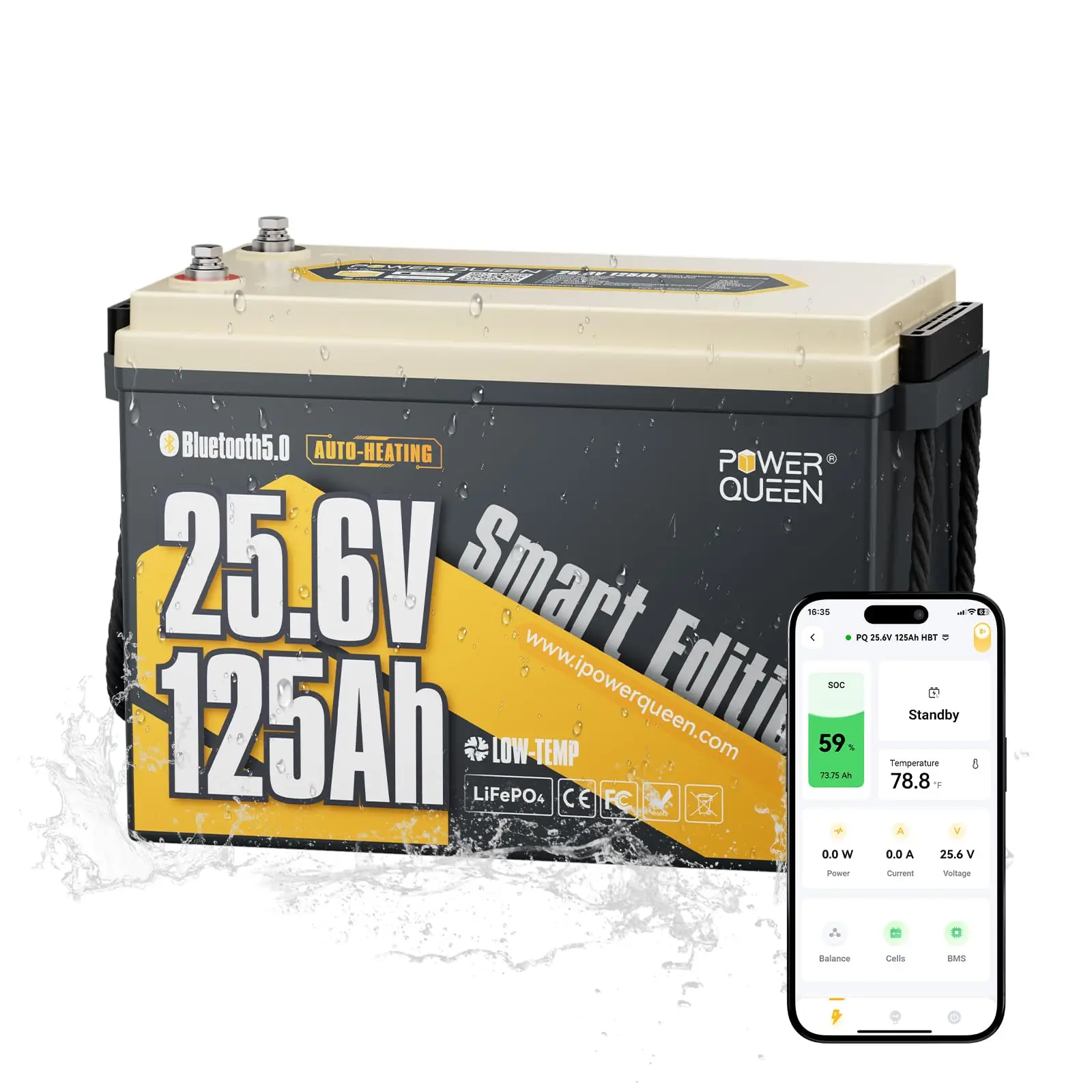 24V125Ah Bluetooth Lithium Battery with Self-Heating for Marine