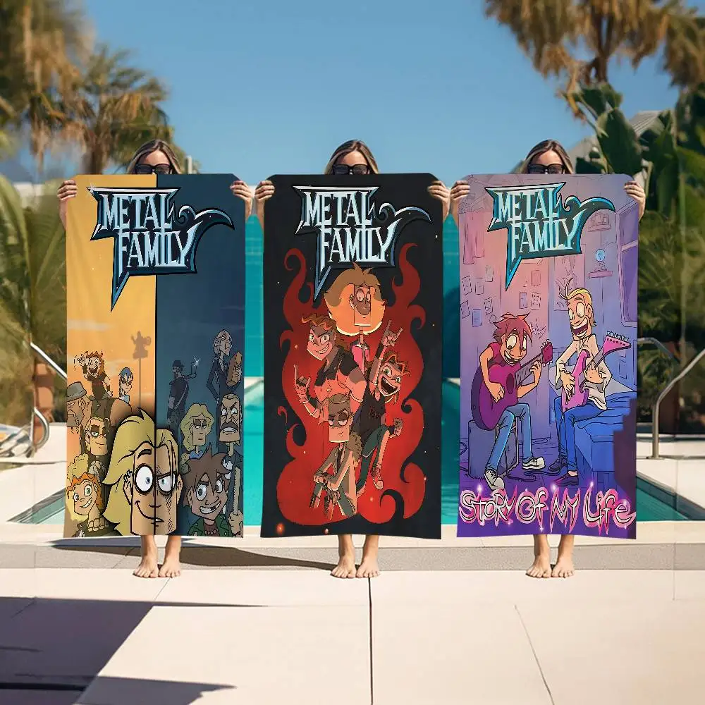Russian Animated Metal Family Beach Towel Colorful Bath Towels for Girl Microfiber Quick Dry Custom Sand Free Beach Yoga Spa Gym