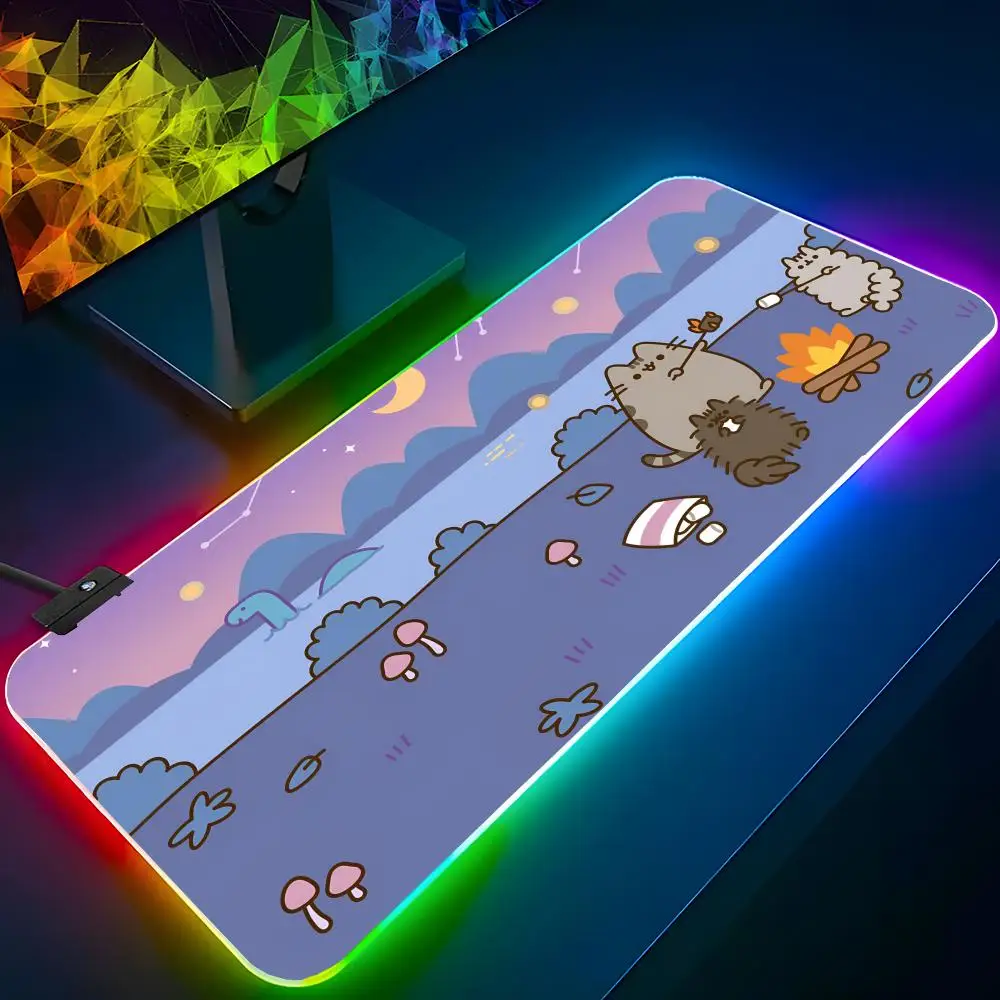 

Cute P-pusheens-S Cartoon Mouse Pad RGB Backlit Mouse Pad Laptop Mouse Pad Laptop Gamer Computer Desk Gaming Accessories