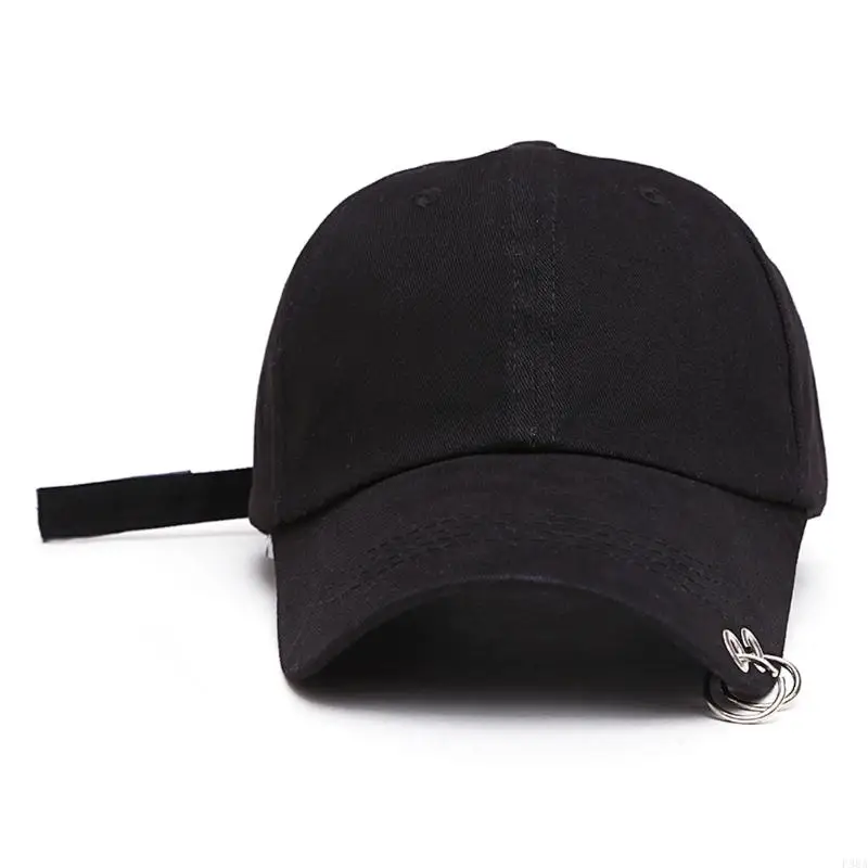 P88A Men Women Plain Solid Color Black Baseball with 2 Metal Rings Harajuku Hip Hop Adjustable for Snapback Trucker Hat