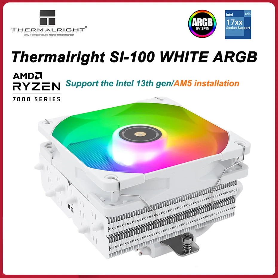 

Thermalright SI-100 White ARGB 6 Heat Pipe CPU Cooler 100mm Push Down Cooling Radiator For Intel LGA1700 115X 1200 2011 AM4 AM5