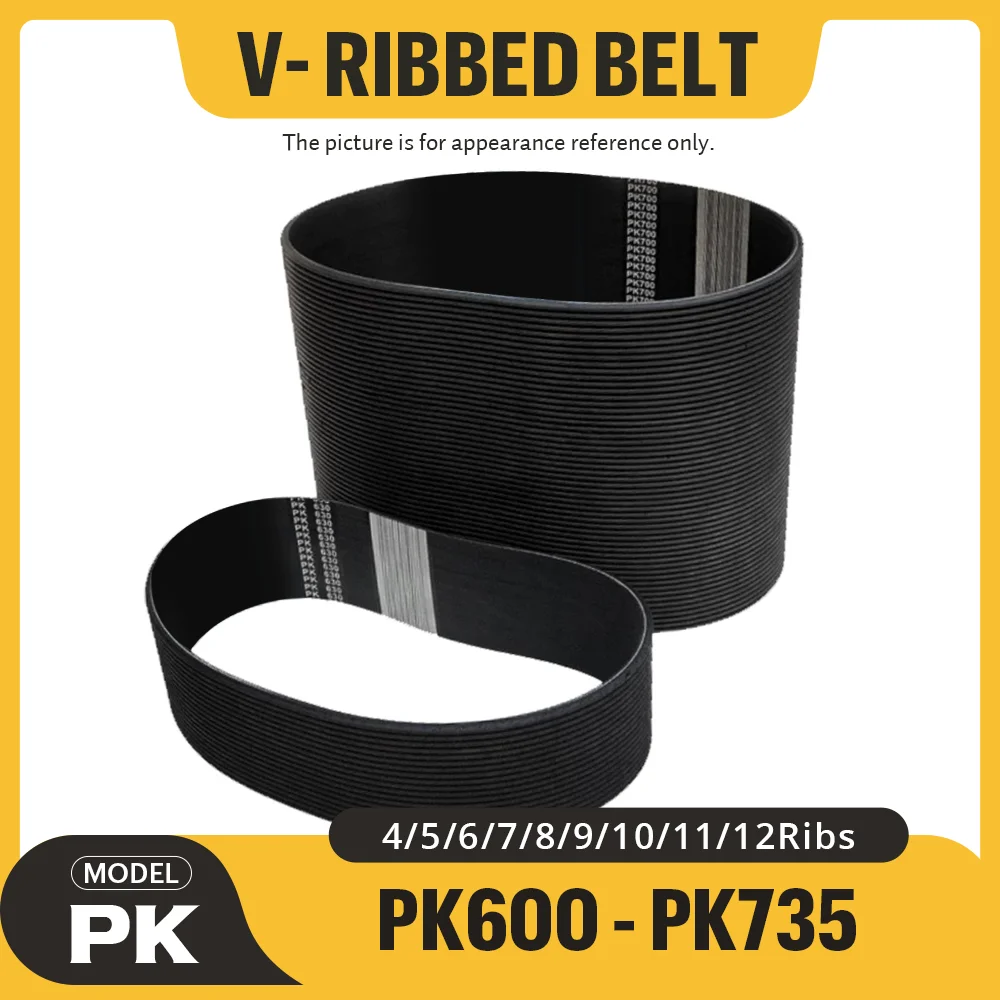 PK V-Ribbed Rubber Multi Wedge Belt Length=PK600-PK735 Ribs 4PK-12PK Suitable for Industrial Transmission Belts Free Shipping