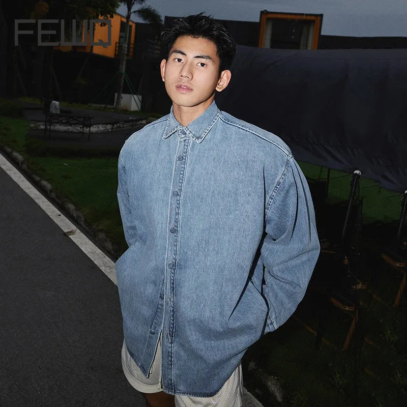 

FEWQ Autumn American Denim Shirt Jacket Simple Loose Versatile Vintage 2024 Turn-down Collar Long Sleeve Male Tops 24E2210