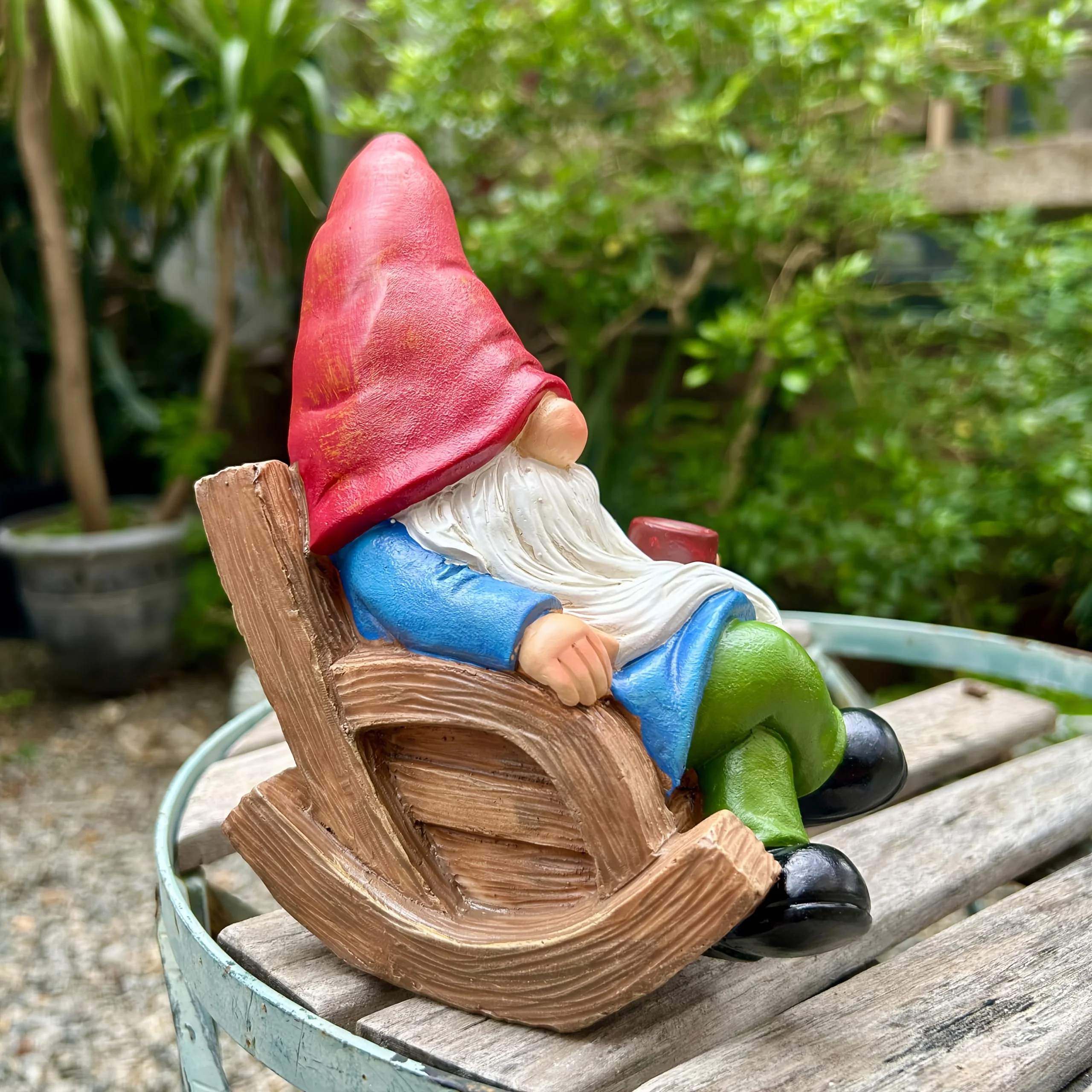 Garden Dwarf Coffee Drinker Resin Sculpture Indoor Outdoor Home Yard Lawn Terrace Decor Gift