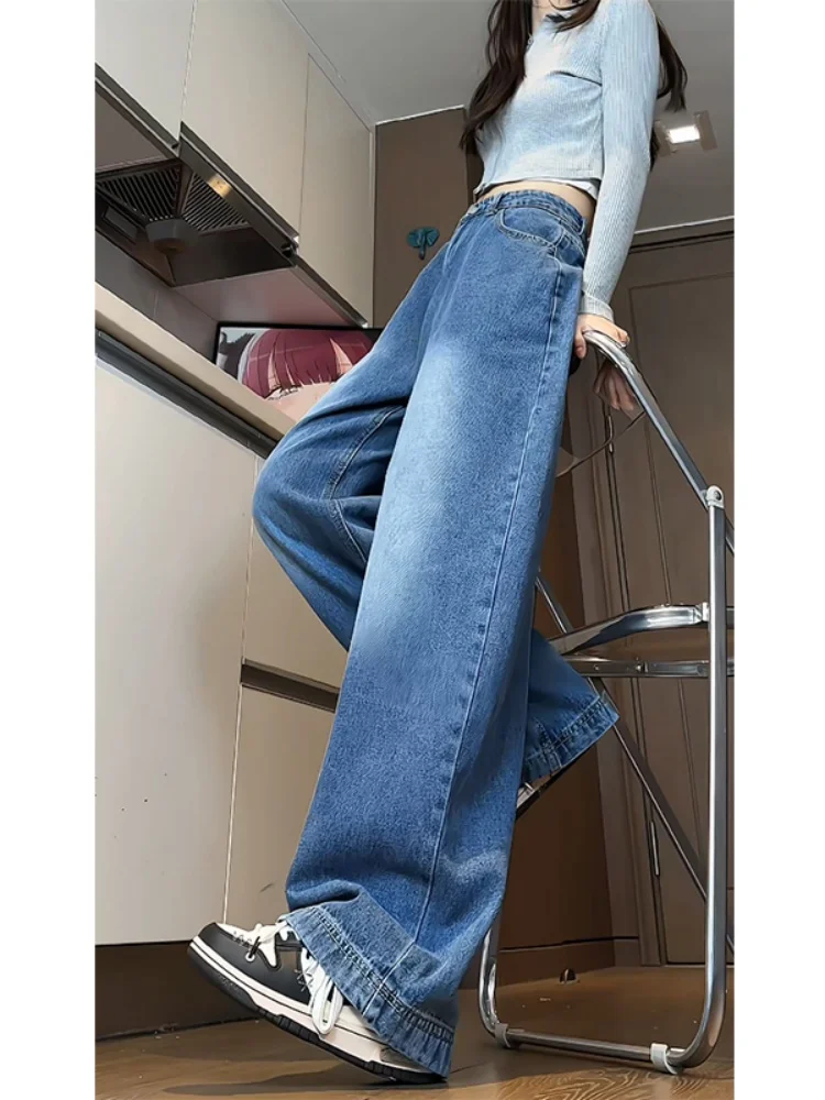 

Blue Gradient Men's Jeans High Street Style Cleanfit Straight Leg Wide Leg Spring Autumn Wear Faded Wash mid Waist Zipper Clo...