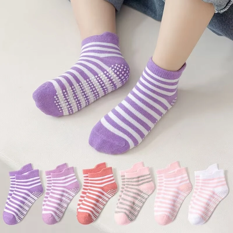 6 Pairs Cotton Children's Anti-slip Boat Socks Boys Girl Low Cut Floor Kid Sock with Rubber Grips 0-3Years