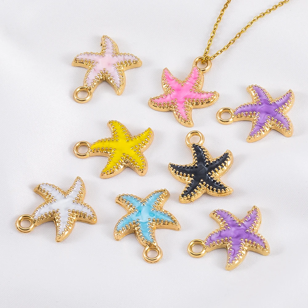 Wholesale 10pcs Enamel Starfish Pendant Oil Dripping Charms Alloy Pendant for DIY Necklace Bracelet Jewelry Accessories Findings image 3