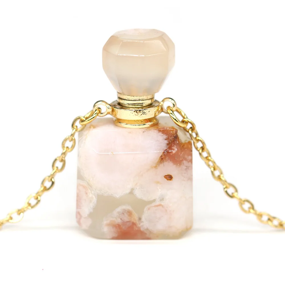 Natural Gem Fluorite Stone Perfume Bottle Pendant Essential Oil Diffuser Pendant Necklace for DIY Necklace Making  Jewelry