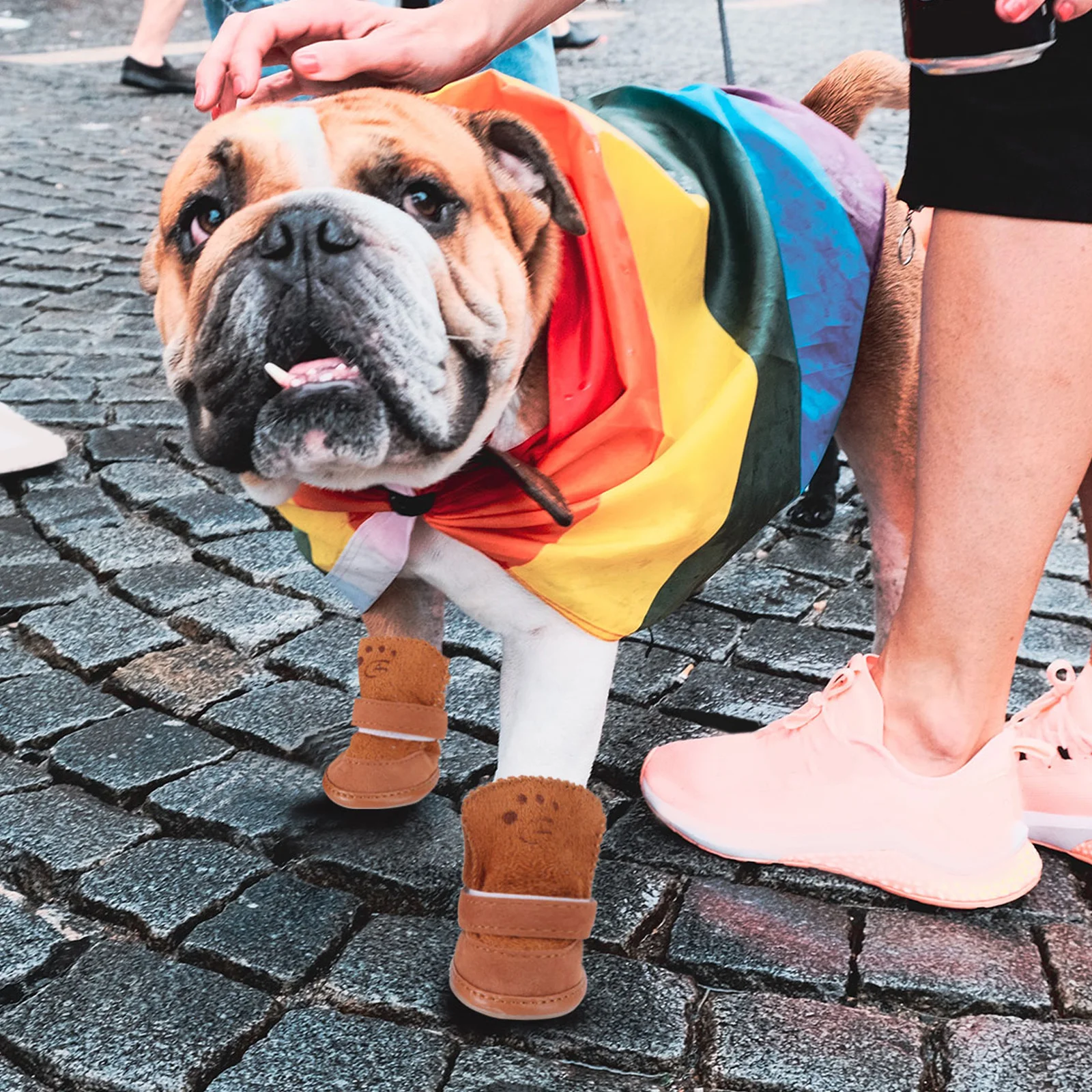 

4Pcs Winter Dog Boots for Small Dogs Thickened Fleece Warm Anti-Slip Shoes Outdoor Paw Protection Adjustable Closure Coffee S